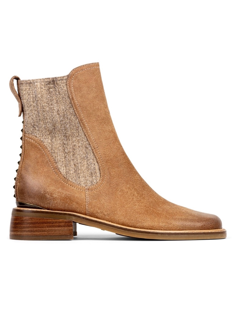 Donald J. Pliner Tan Suede Chelsea Boot with Knit Side Panel